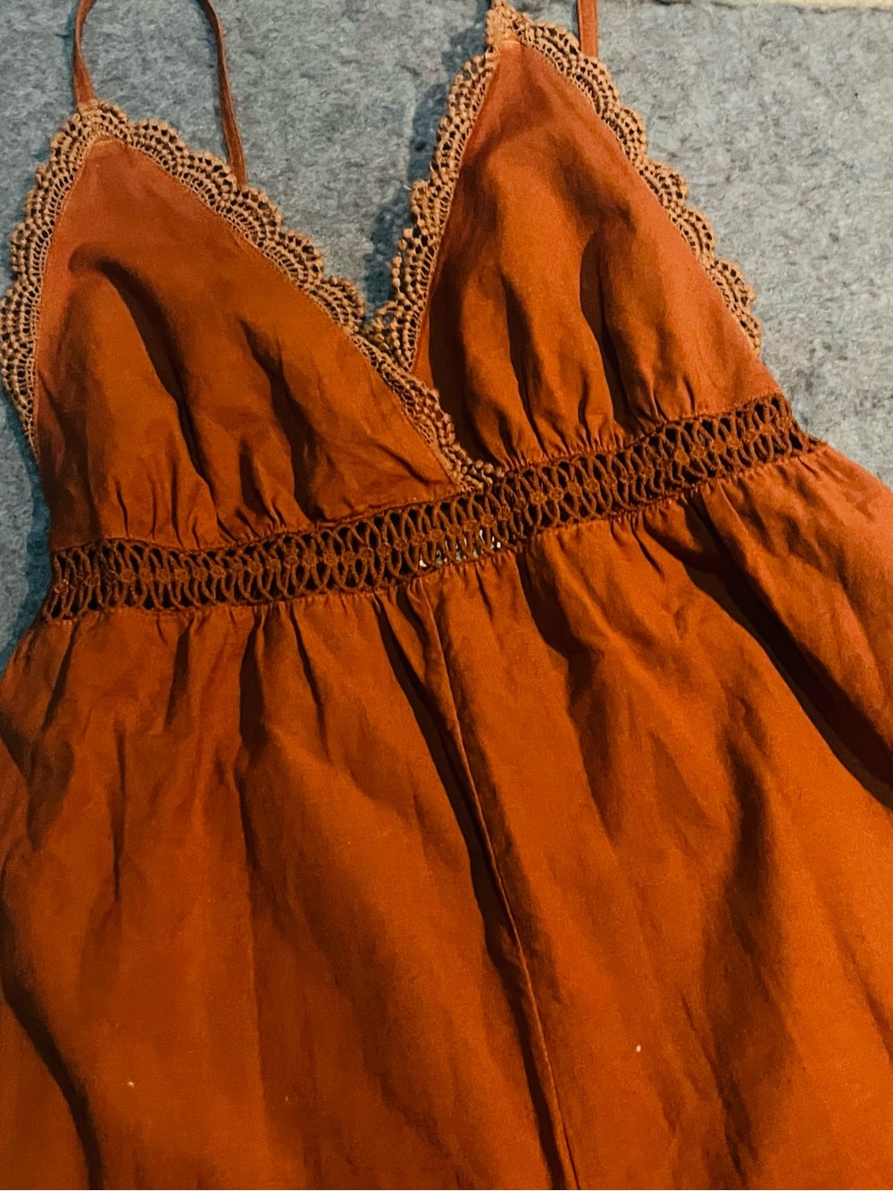 Billabong Rust Lace-Trim Wide-Leg Jumpsuit - Picture 7 of 11